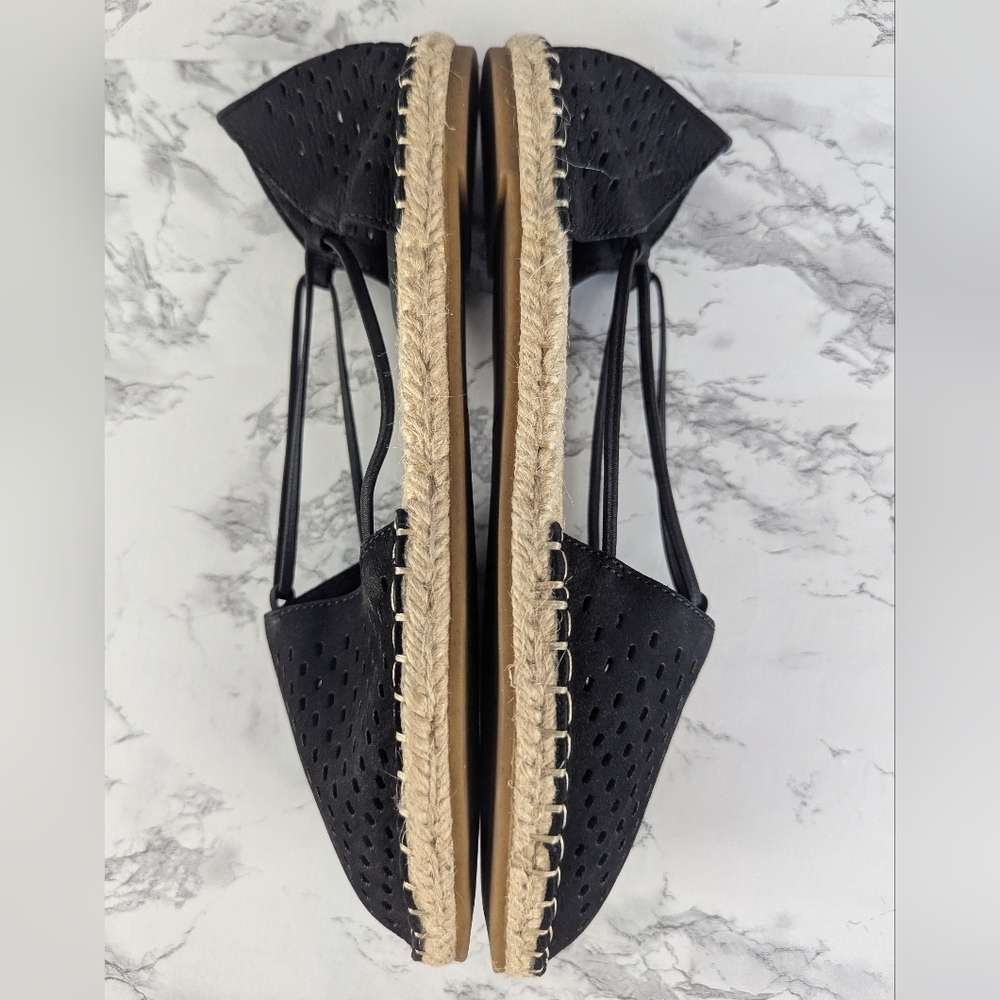 Eileen Fisher Black Perforated Suede Lace Espadrilles Size 7.5 - Picture 7 of 11